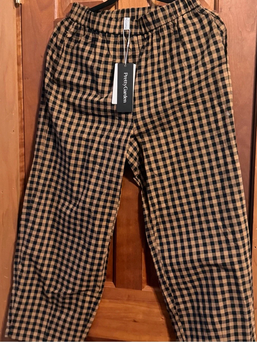 PrettyGarden Women’s Black & Tan Check Relaxed Chinos